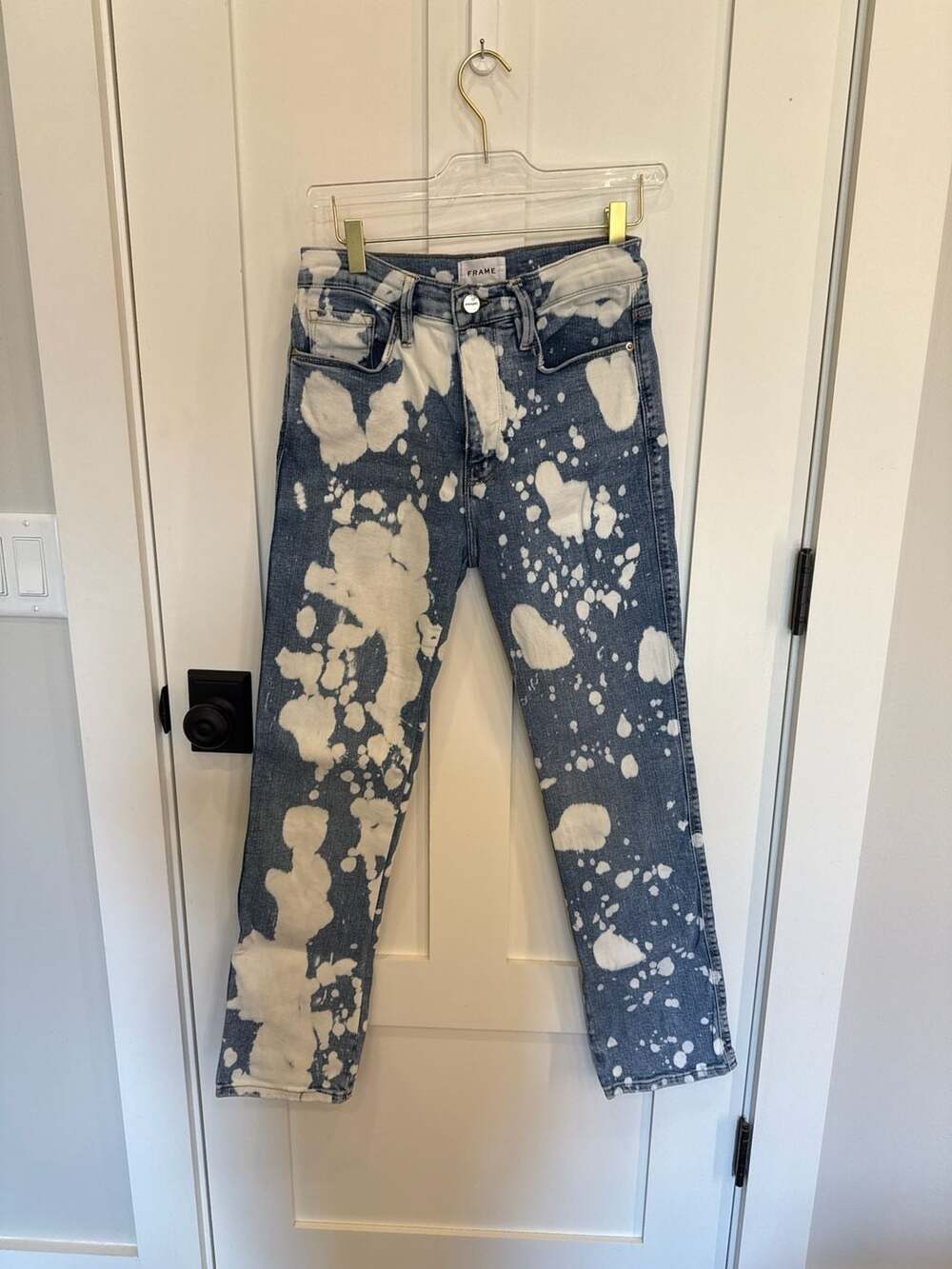 FRAME Le Sylvie Slender Straight Bleach Splatter Jeans Size 28